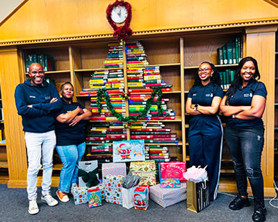 The Wits Education Library won first prize in the challenge to transform books into Christmas trees