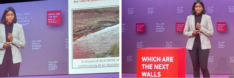 Tamlyn Naidu presenting A2V at the Falling Walls Science Summit in Berlin