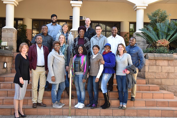 From bottom left: Julie Stacy (presenter), Mesfin Shimabri, Ntombifuthi Monedi-Noko, Ruwa Matsika, Prue Mutumi, Rhoda (course organiser), Jeannine McManus; Middle row from r-l: Njongenhle Nyoni, Marco Machona, Hugo De Lemos, Ekeminiabasi Eyita, Deborah Jewitt, Yolandi Ernst, Olumuyiwa Adegun; Top row from l-r: Kamleshan Pillay, David Olivier